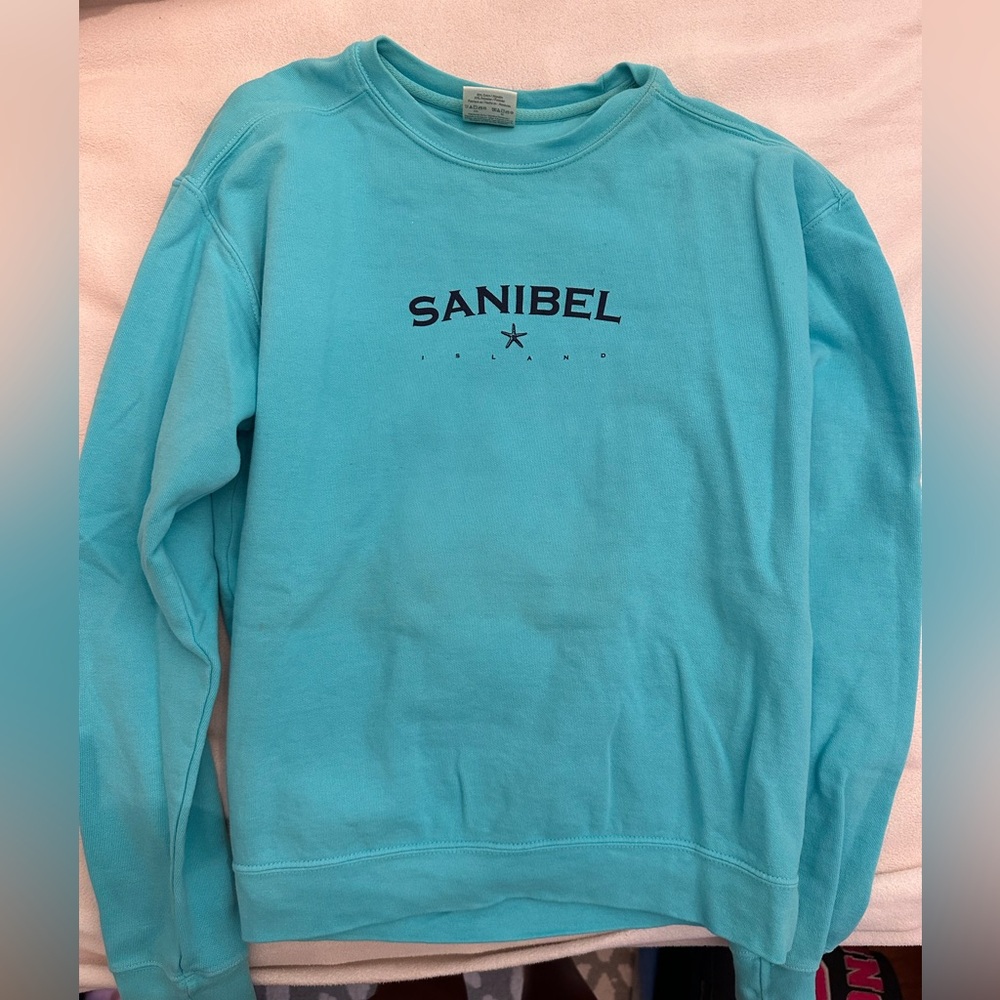 sanibel island florida turquoise crewneck sweatshirt- size medium